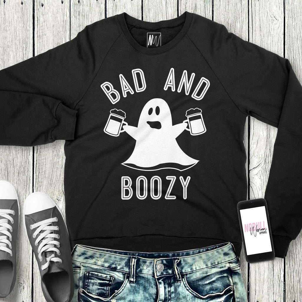 BAD & BOOZY Halloween Ghost Black Sweatshirt
