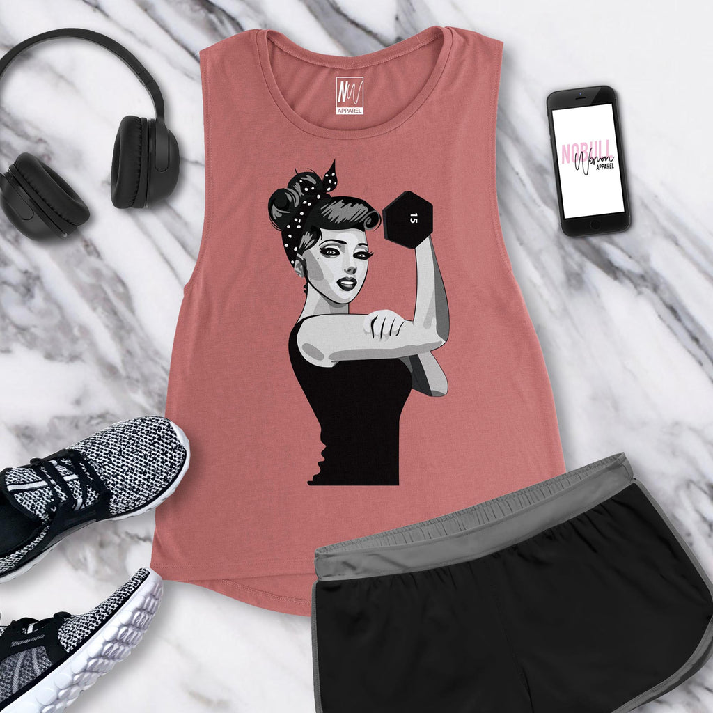 Modern Rosie the Riveter Flowy Muscle Tank - Pick Color
