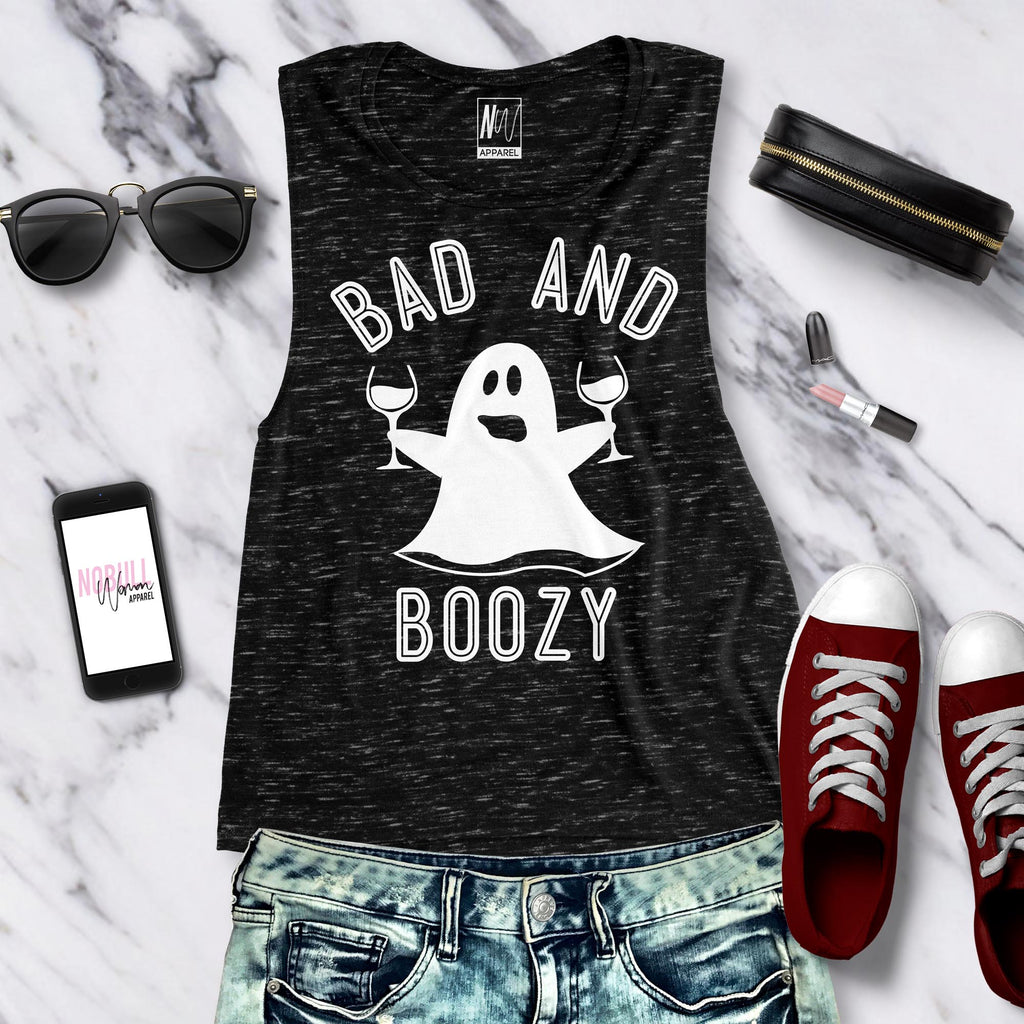 BAD & BOOZY Halloween Ghost Black Marble Muscle Tank Top