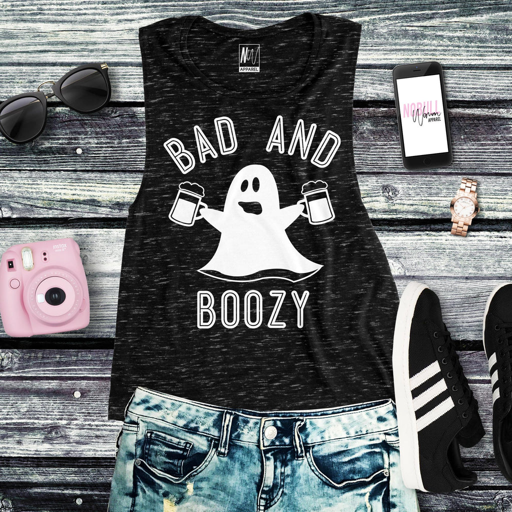 BAD & BOOZY Halloween Ghost Black Marble Muscle Tank Top