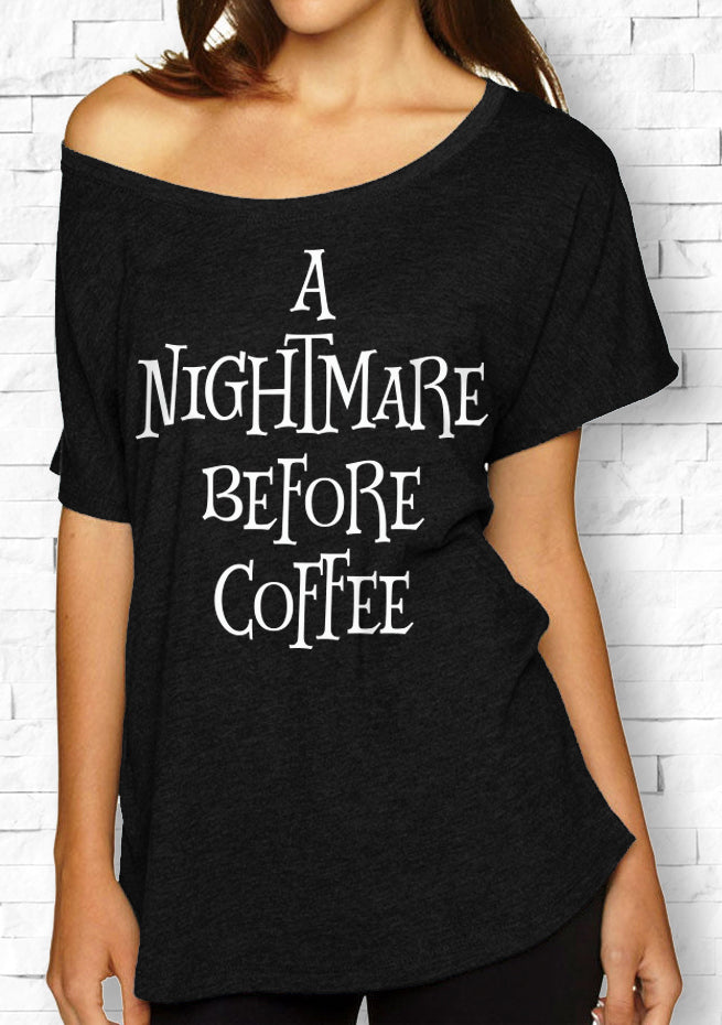 A NIGHTMARE BEFORE COFFEE Halloween Off-Shoulder Shirt - 2 Styles
