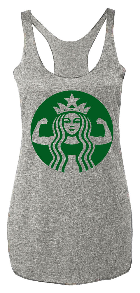 STARBUFF Parody Original Tank Top - Heather Gray with Kelly Green Print