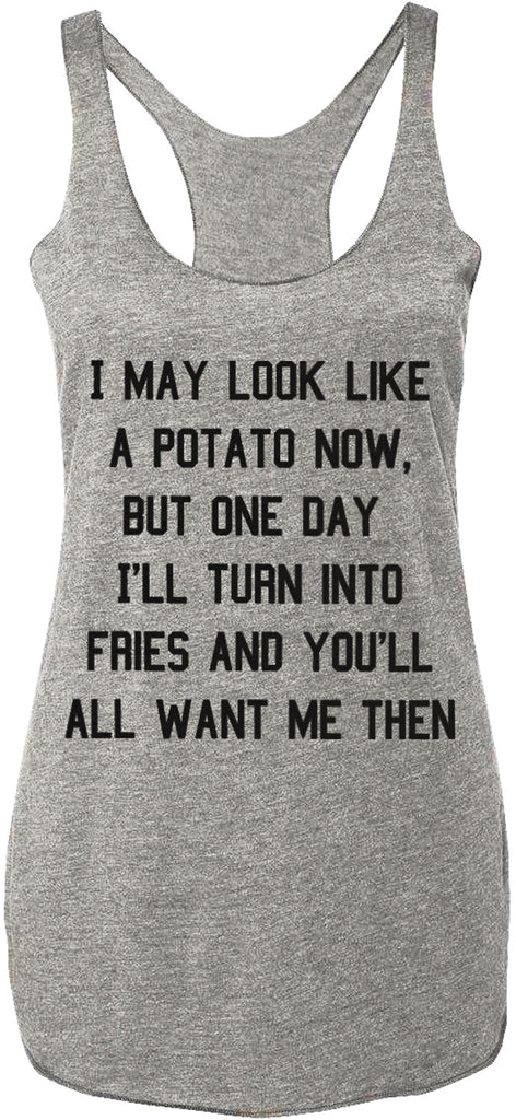 POTATO Into Fries Tank Top, Heather Gray with Black Print