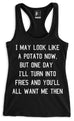 POTATO Into Fries Tank Top, Black with White Print