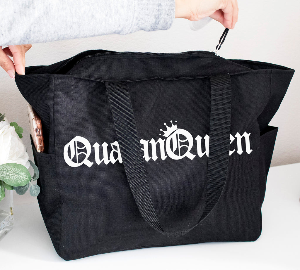 QuaranQueen Grocery Zipper Tote Bag