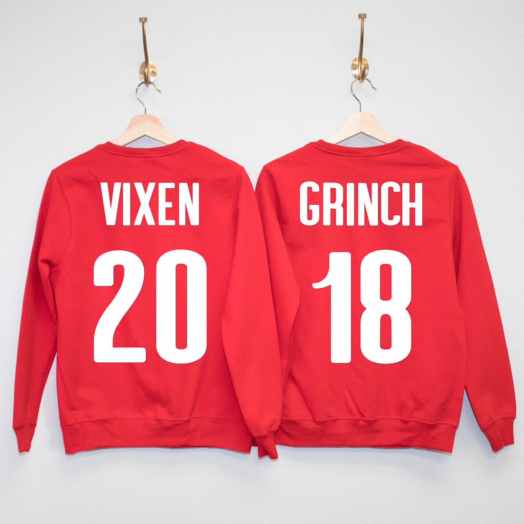SANTA'S DRINKING TEAM Christmas Crew Neck Sweatshirts - Pick Name & Number