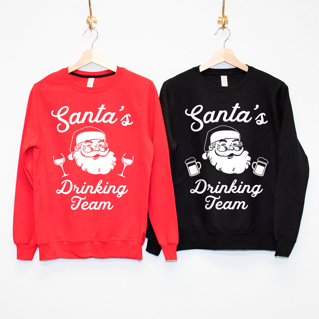 SANTA'S DRINKING TEAM Christmas Crew Neck Sweatshirts - Pick Name & Number