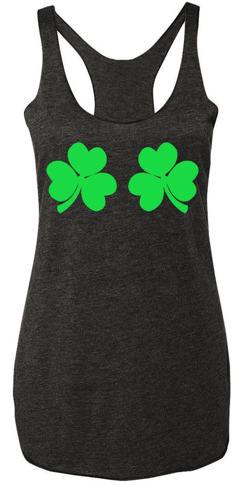 Shamrocks Bikini Tank Top - Charcoal Heather with Green Print