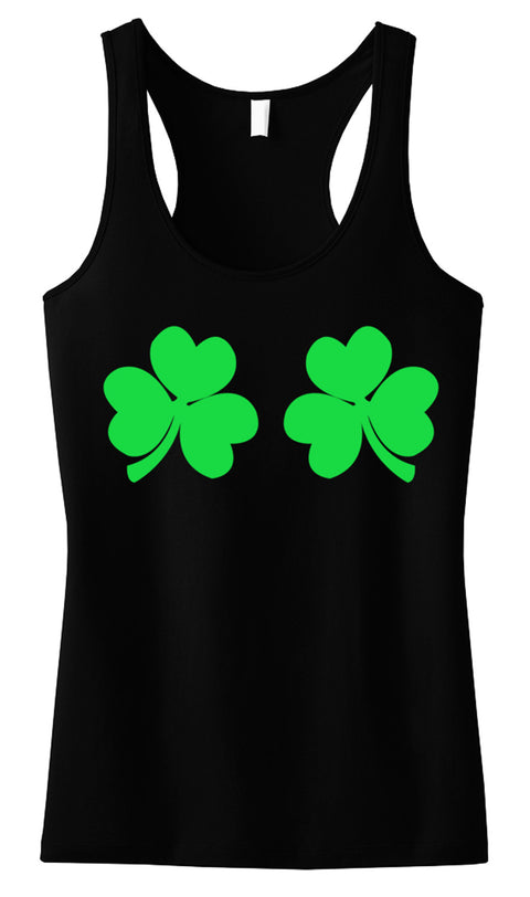 Shamrocks Bikini Tank Top - Black with Green Print