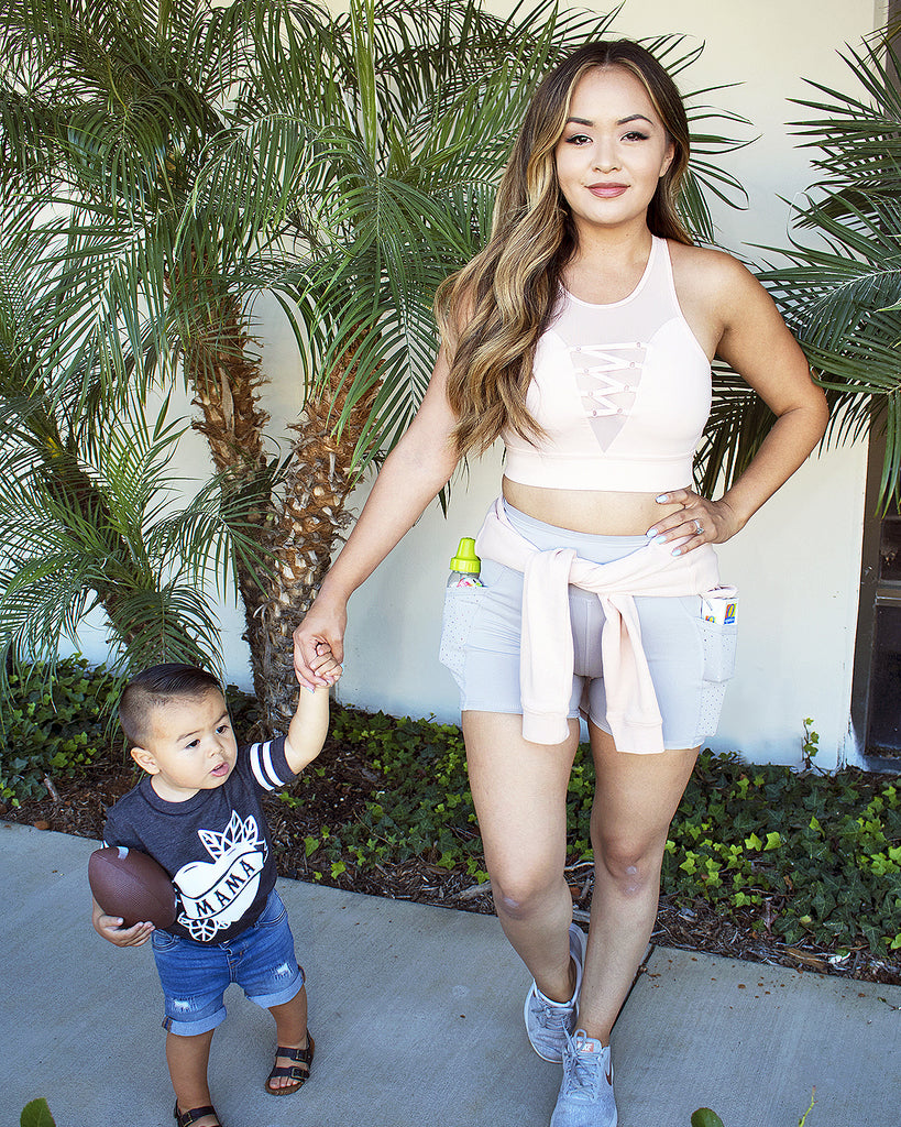 High Waist Shorts with Pockets - Ice Gray