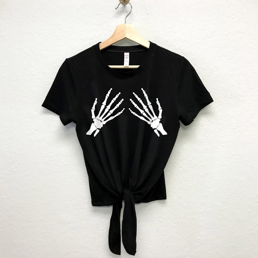 Skeleton Hands Front Tie Crop Top