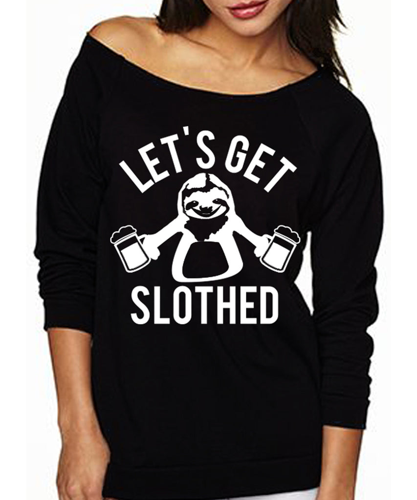SLOTH DRINKING TEAM Black Off- Shoulder Sweater - Let's Get Slothed!