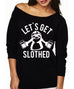 SLOTH DRINKING TEAM Black Off- Shoulder Sweater - Let's Get Slothed!