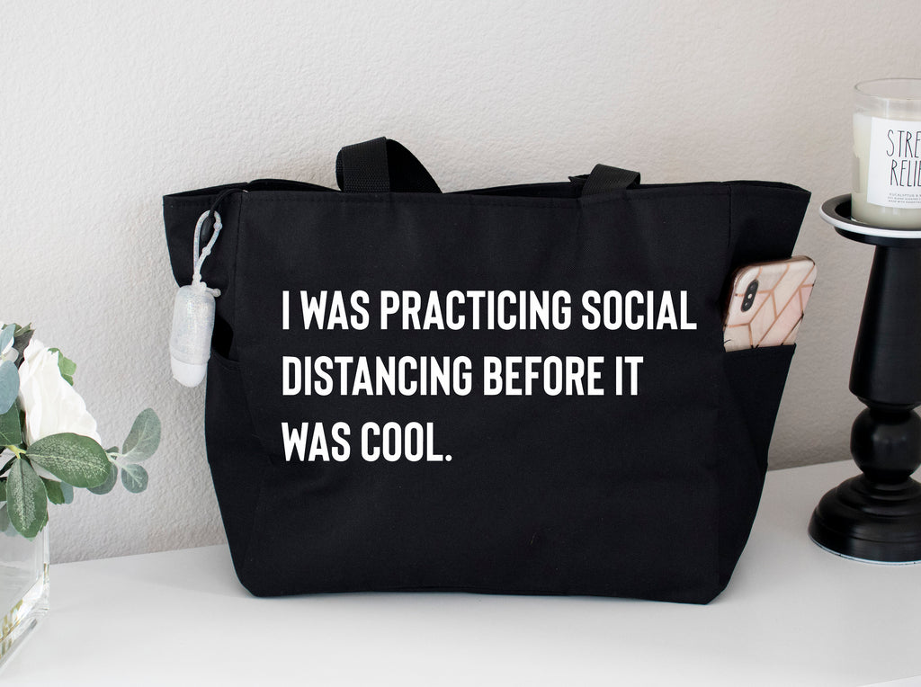Social Distancing Grocery Zipper Shopping Tote Bag