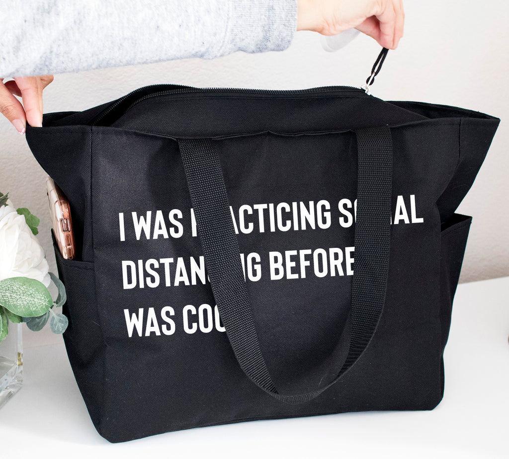Social Distancing Grocery Zipper Shopping Tote Bag