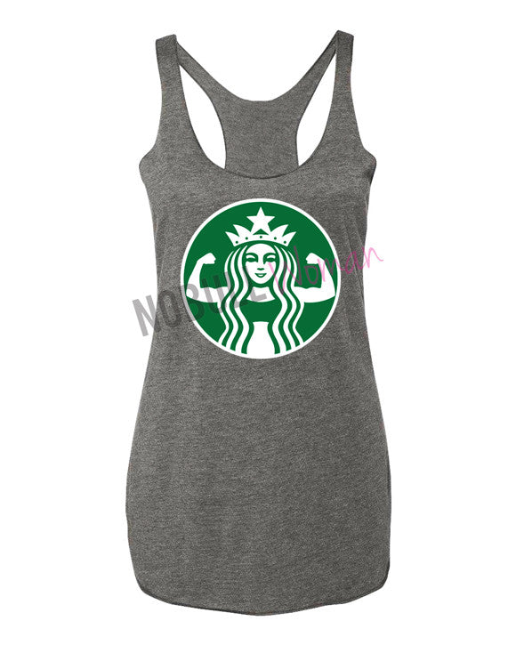 #STARBUFF Parody Gray Tank Top Racerback with Back Print