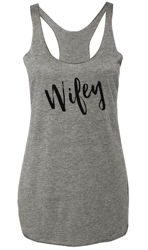 WIFEY Gray Tank Top with Black Print