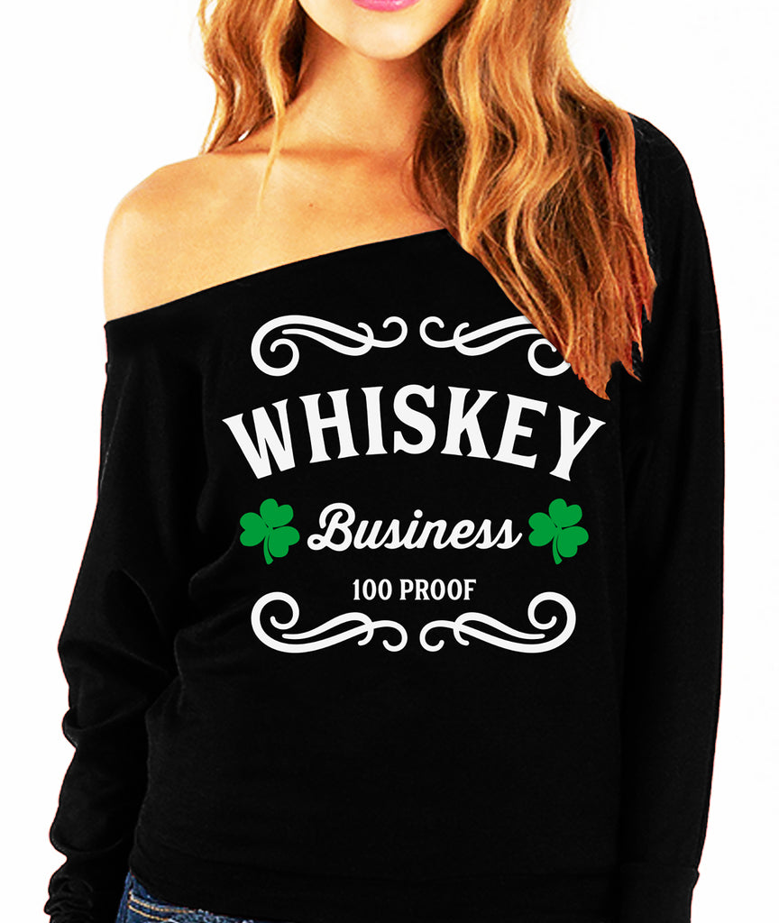 WHISKEY BUSINESS St. Patrick's Day Off-Shoulder Sweatshirt