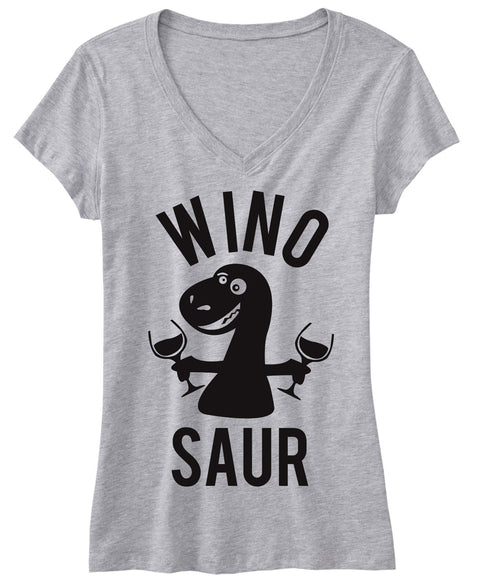 WINO SAUR Heather Gray V-Neck Shirt - Black Print