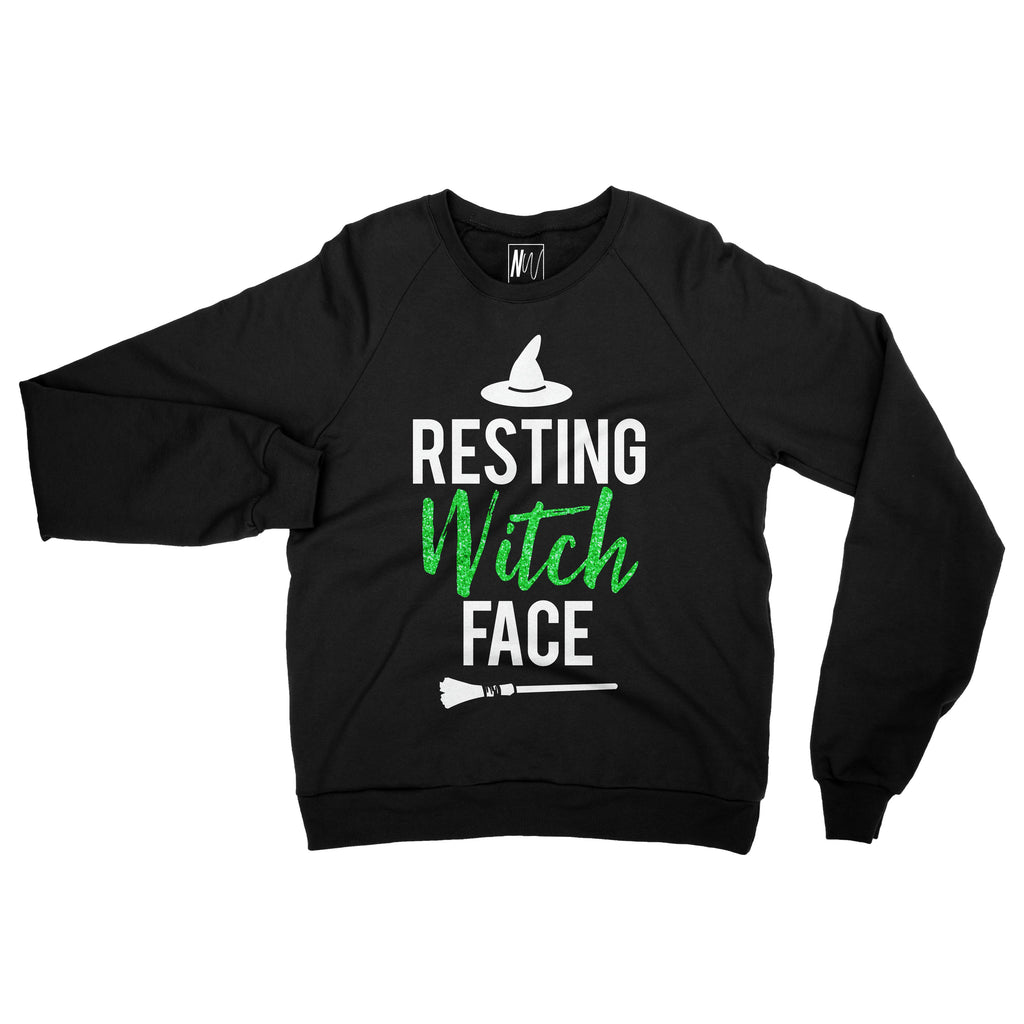Resting Witch Face Halloween Sweatshirt Crew Neck