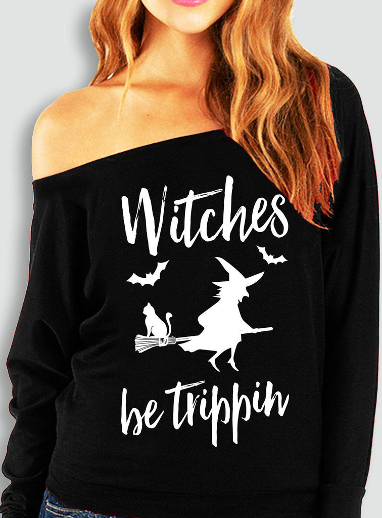 Witches Be Trippin Halloween Slouchy Sweatshirt Black – NobullWoman Apparel