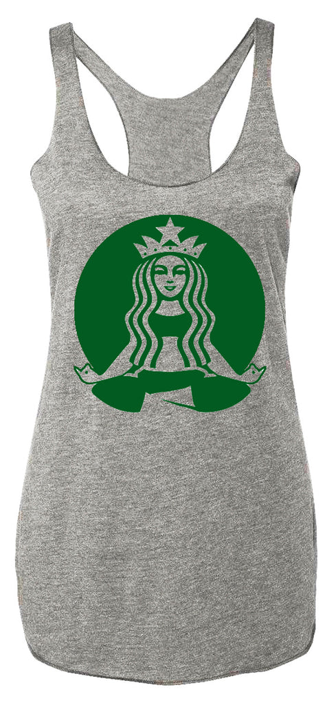 STARBUFF Parody Yoga Tank Top - Heather Gray with Kelly Green Print