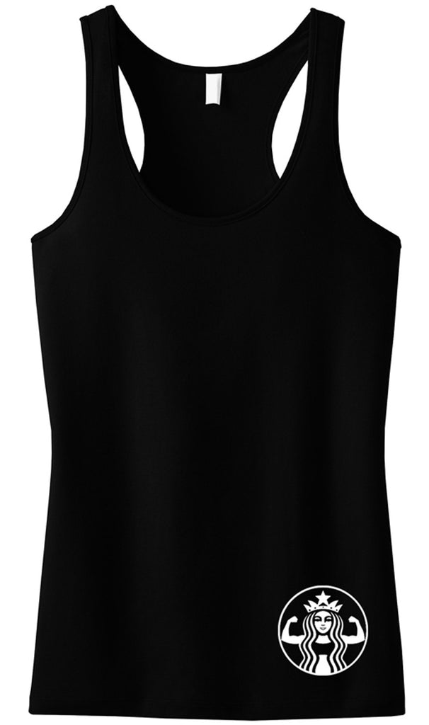 SALE!! STARBUFF Parody MINI LOGO Tank Top Racerback, White Print