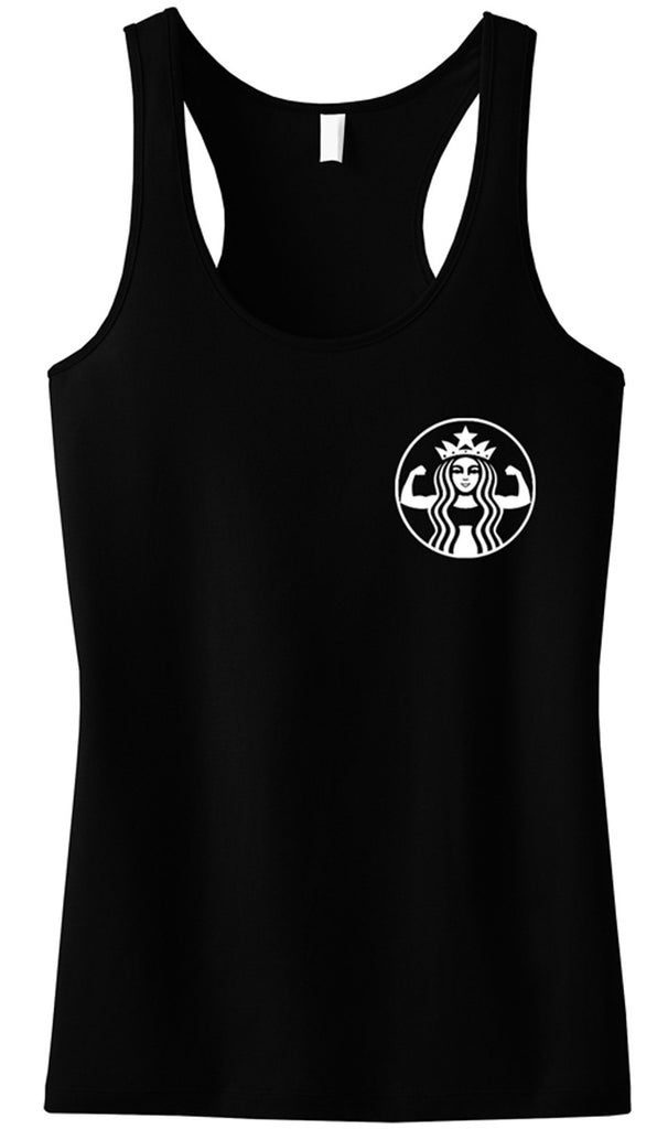 SALE!! STARBUFF Parody MINI LOGO Tank Top Racerback, White Print