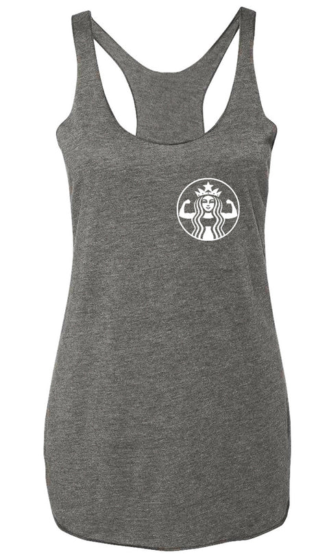 SALE!! STARBUFF Parody MINI LOGO Tank Top Racerback, White Print