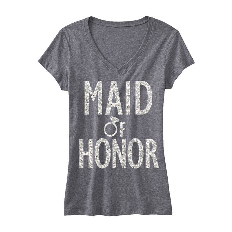 MAID of HONOR GLITTER Bridal Shirt V-neck
