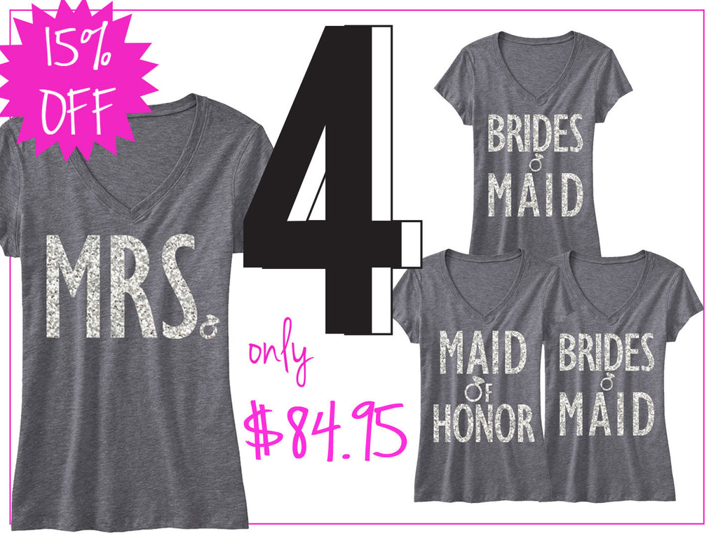 BRIDAL WEDDING 4 SHIRTS 15% Off Bundle, Mrs Shirt, Bridesmaid shirt, maid of honor shirt