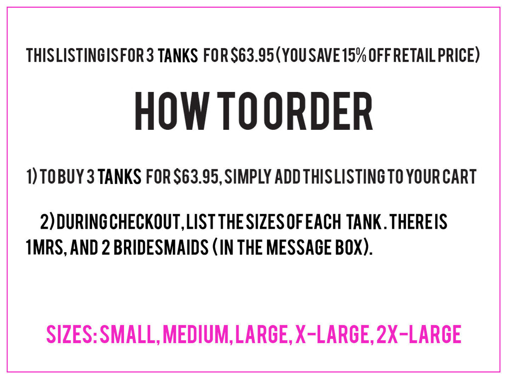 3 BRIDAL WEDDING Tank Tops 15% Off Bundle, Mrs Tank, Bridesmaid tank top
