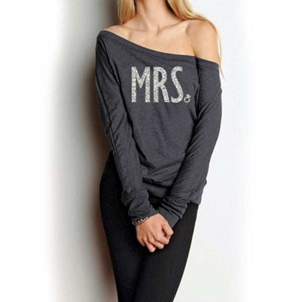 MRS. GLITTER Bride OFF Shoulder Long Sleeve Shirt