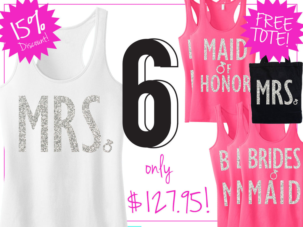 BRIDAL WEDDING 6 Tank Tops 15% Off Bundle, Mrs Shirt, Bridesmaid tank, maid of honor shirt