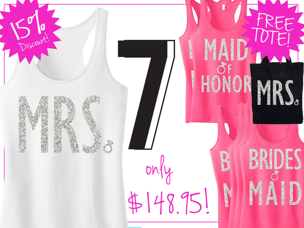 BRIDAL WEDDING 7 Tank Tops 15% Off Bundle, Mrs Shirt, Bridesmaid shirt, maid of honor shirt