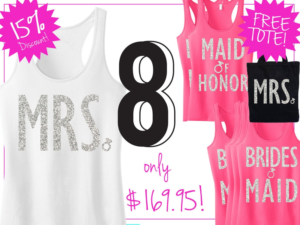 BRIDAL WEDDING 8 Tank Tops 15% Off Bundle, Mrs Shirt, Bridesmaid tank, maid of honor shirt