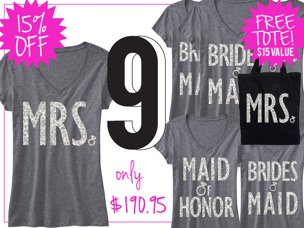 BRIDAL WEDDING 9 SHIRTS 15% Off Bundle, Mrs Shirt, Bridesmaid shirt, maid of honor shirt