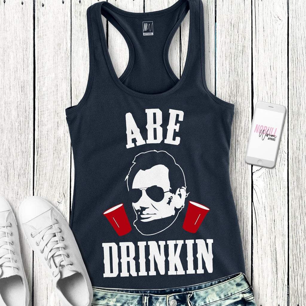 Abe Drinkin - Navy Tank with White & Red Print