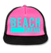 BEACH PLEASE Pink Trucker Hat with Aqua Print