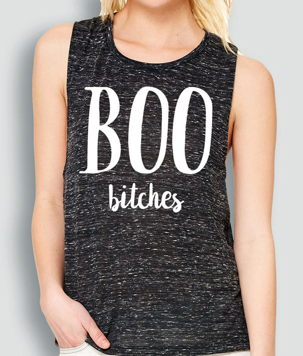 BOO B*tches Halloween Black Marble Muscle Tank Top