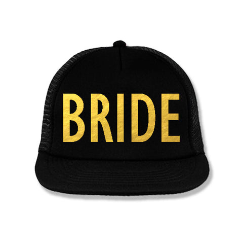 BRIDE Snapback Trucker Hat Black with Gold Foil Print