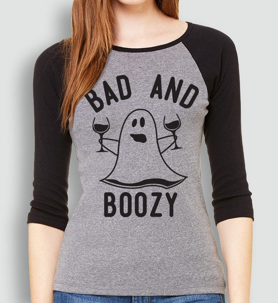 BAD & BOOZY Ghost Glasses Halloween Baseball Tee - Pick Color