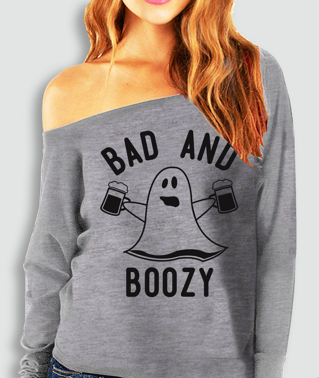 BAD & BOOZY Halloween Ghost Heather Gray Off-Shoulder Sweatshirt –  NobullWoman Apparel