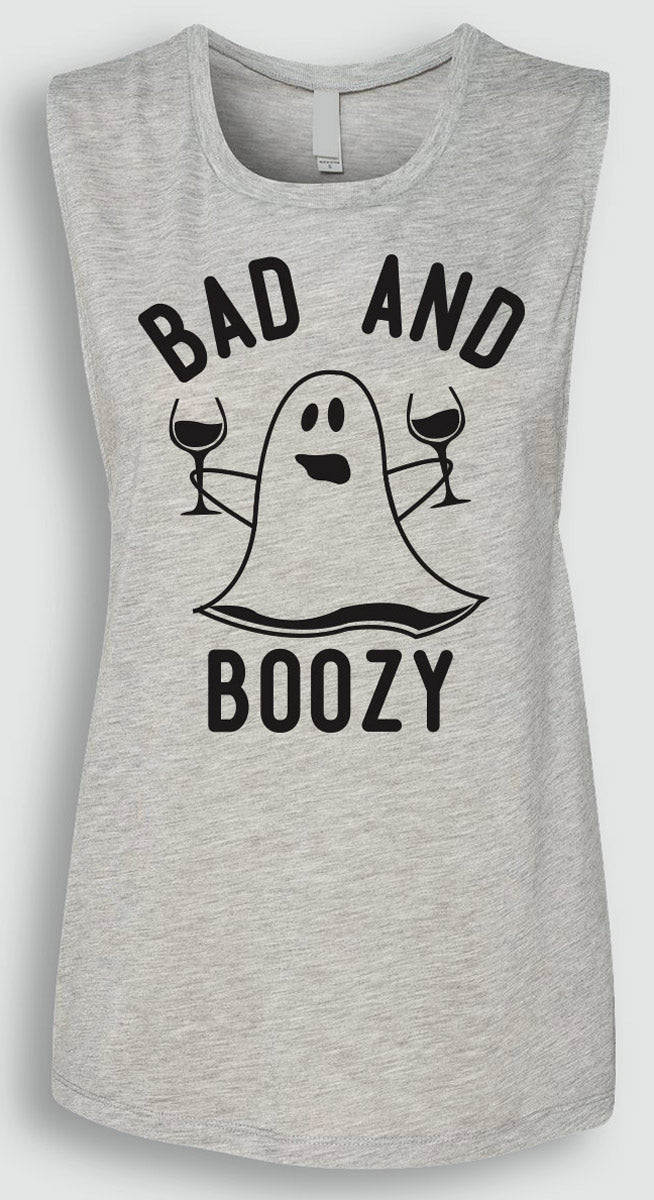 BAD & BOOZY Halloween Ghost Gray Muscle Tank Top