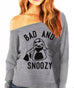 BAD & SNOOZY Sloth Gray Off-Shoulder Sweatshirt