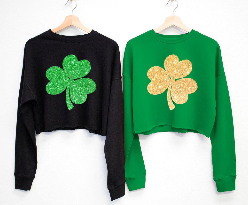 GLITTER SHAMROCK St. Patrick's Day Cropped Sweater
