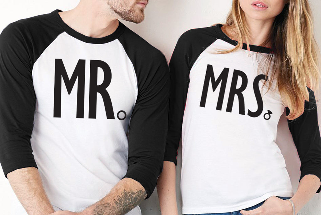 MRS Bride Shirt & MR Groom Baseball Tees Set - PICK COLOR