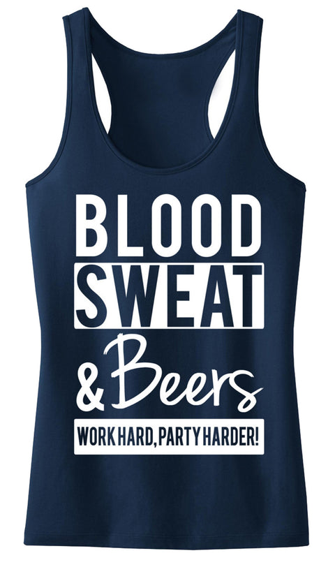 BLOOD SWEAT & BEERS Tank Top, Navy Blue with White Print
