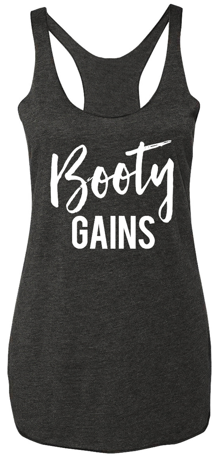 Booty Gains Racerback Tank Top - Charcoal Heather