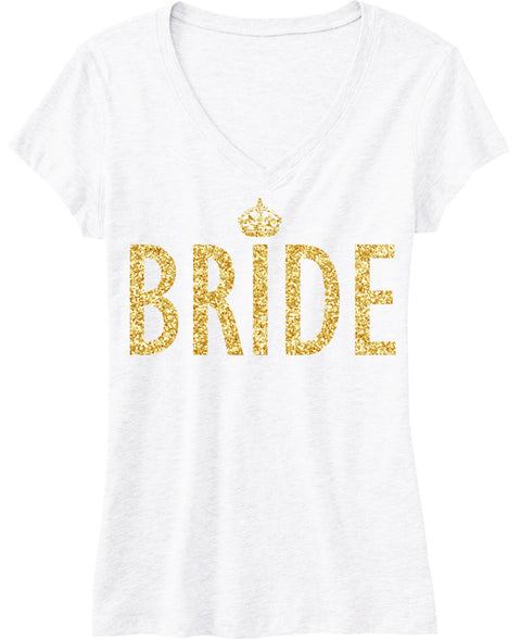 BRIDE Gold GLITTER SHIRT White V-neck
